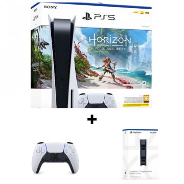 Bundle PS5 Standard Edition Horizon Forbidden West + Manette Dualsense + Station de charge