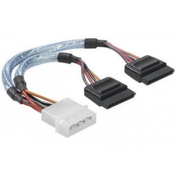  Cordon d'alimentation SATA - Doubleur molex vers 2 x SATA 15 pins, mâle/femelle